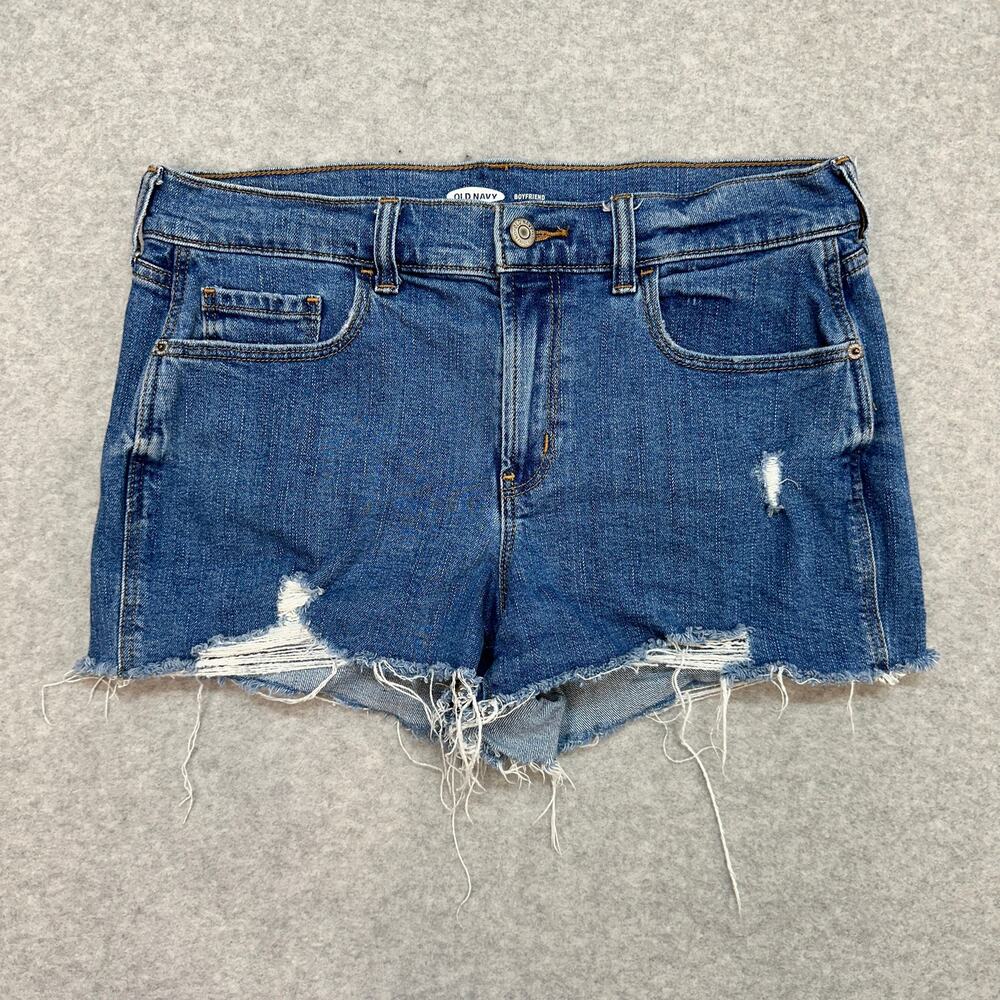 Old Navy Shorts WMNS 8 Medium Wash Denim Mid Rise Boyfriend Cut Off Distressed